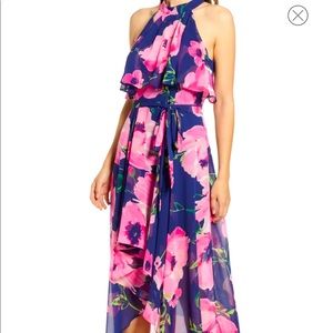 Eliza J Blue and Pink Floral High Low Dress